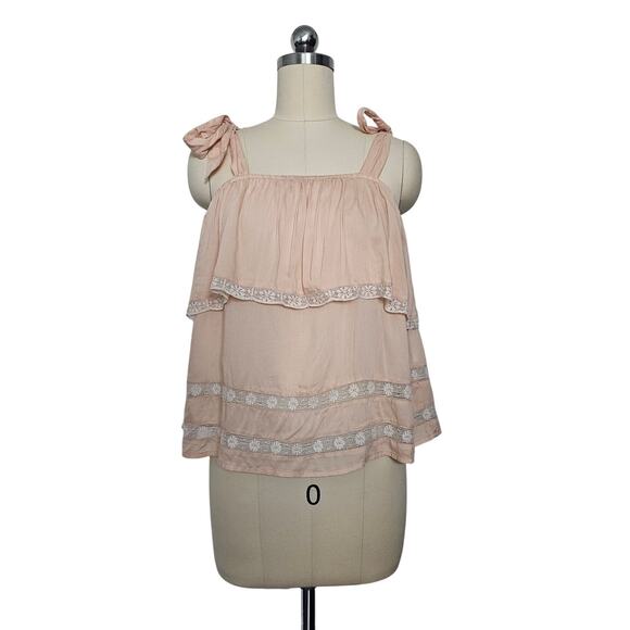 American Eagle NWT Lace-Trim Ruffled Peach Top, Sz M, PTP (relaxed): 16in - Picture 1 of 6